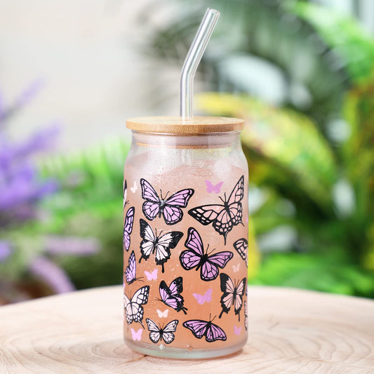 Nefelibata Butterfly Iced Coffee Glass Beer Can Glass Color Changing 16 OZ Pastel