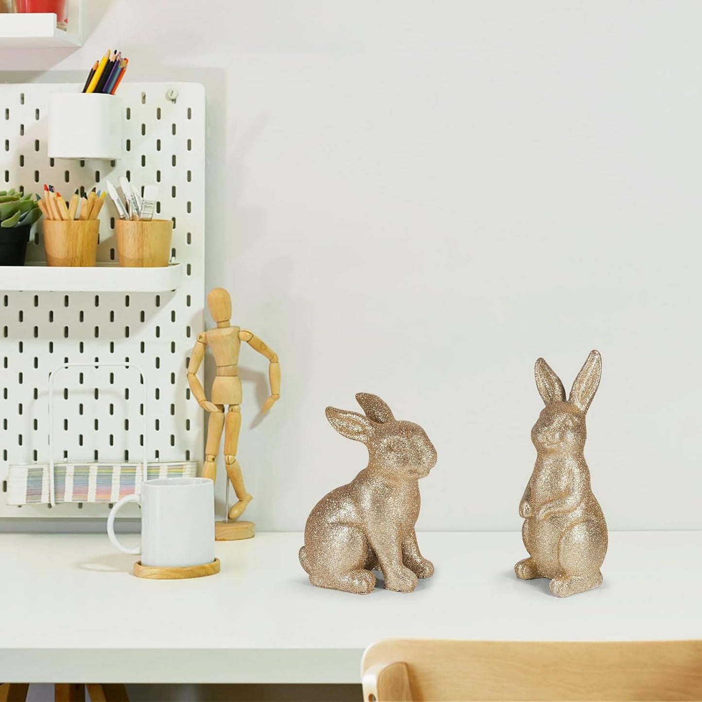 Golden Powder Polyresin Bunny Easter Decor,