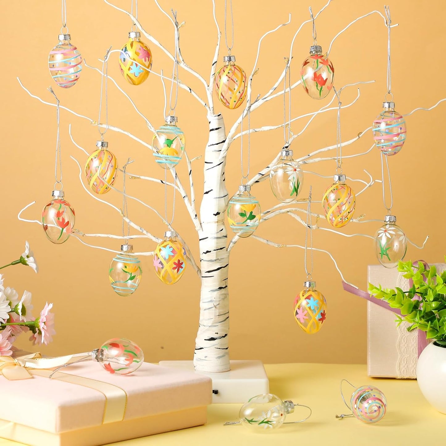 18 Set Hand Painted Pastel Glass Easter Egg Ornaments