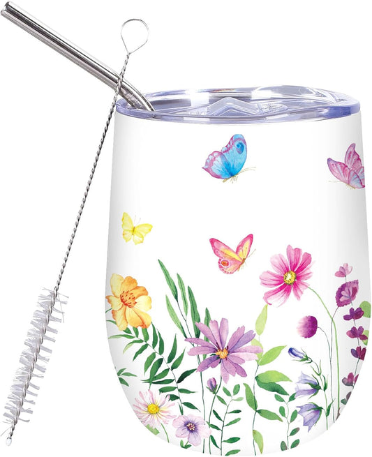 Floral Stainless Steel Wine Tumbler