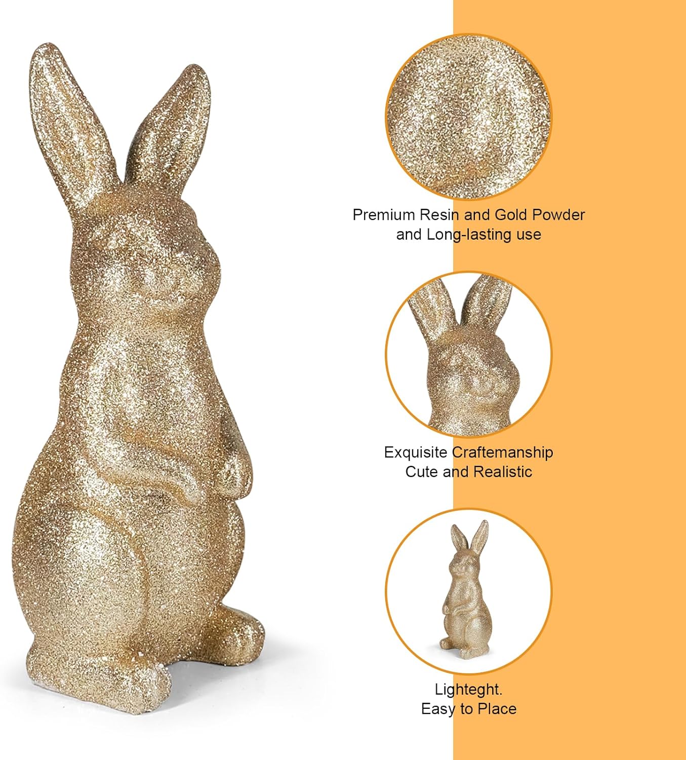 Golden Powder Polyresin Bunny Easter Decor,