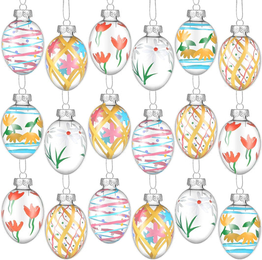 18 Set Hand Painted Pastel Glass Easter Egg Ornaments